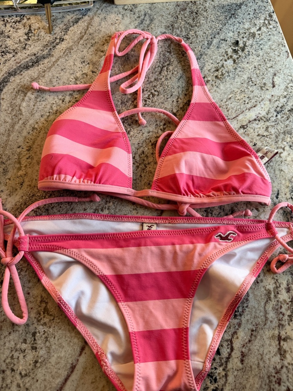 Hollister Two-Tone Pink Striped Triangle Bikini